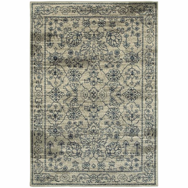 Linden 7804C Beige/ Navy Indoor Area Rug - 3'10" x 5'5"