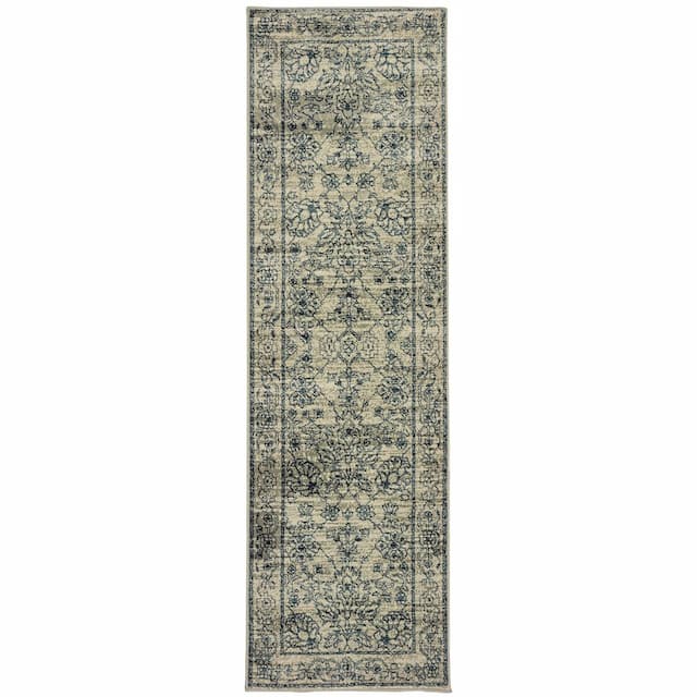 Linden 7804C Beige/ Navy Indoor Area Rug - 2'3" x 7'6"