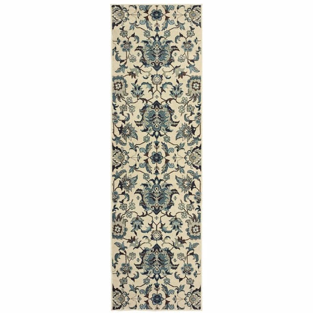 Linden 7811A Ivory/ Blue Indoor Area Rug - 2'3" x 7'6"