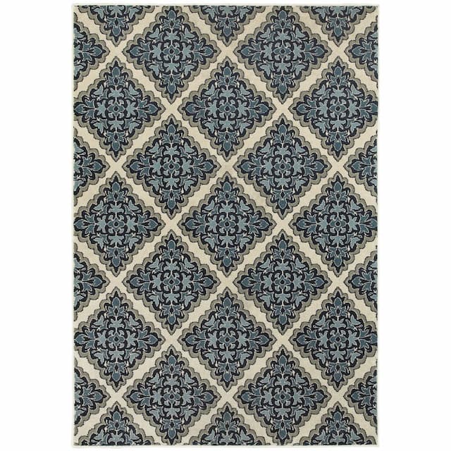 Linden 7816B Ivory/ Blue Indoor Area Rug - 3'10" x 5'5"