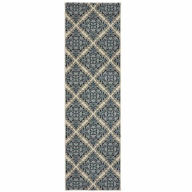 Linden 7816B Ivory/ Blue Indoor Area Rug - 2'3" x 7'6"