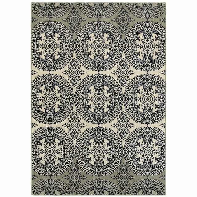 Linden 7818A Navy/ Ivory Indoor Area Rug - 3'10" x 5'5"