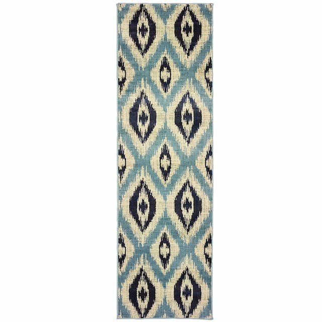 Linden 7825C Blue/ Grey Indoor Area Rug - 2'3" x 7'6"