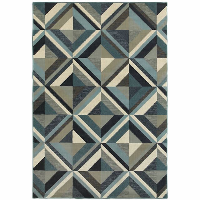 Linden 7902A Blue/ Grey Indoor Area Rug - 9'10" x 12'10"