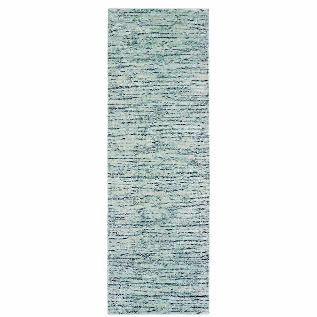 Lucent 45901 Blue/ Teal Hand-crafted Wool Blend Area Rug - 2'6" x 8'