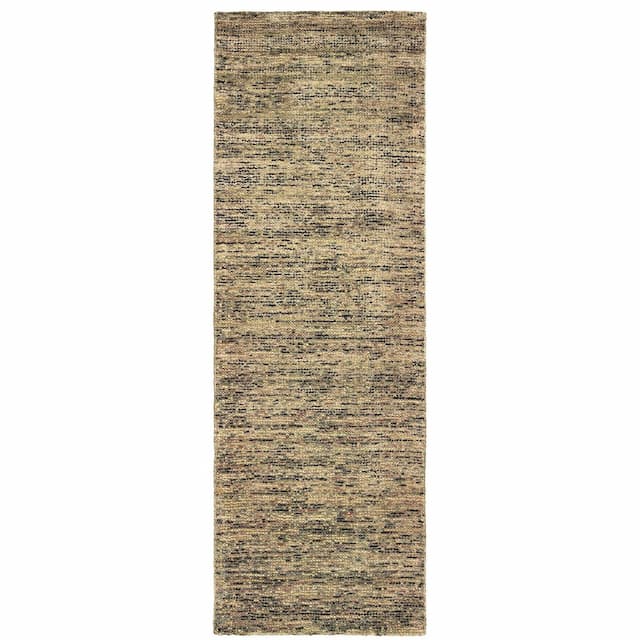 Lucent 45906 Gold/ Green Hand-crafted Wool Blend Area Rug - 2'6" x 8'