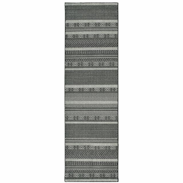 Luna 1802K Black/ Ivory Indoor Area Rug - 2'3" x 7'6"