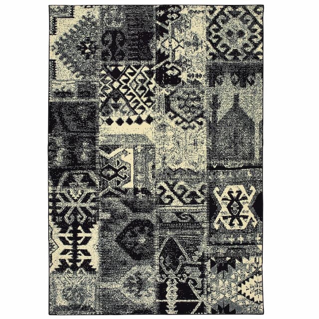 Luna 1804K Black/ Ivory Indoor Area Rug - 3'10" x 5'5"