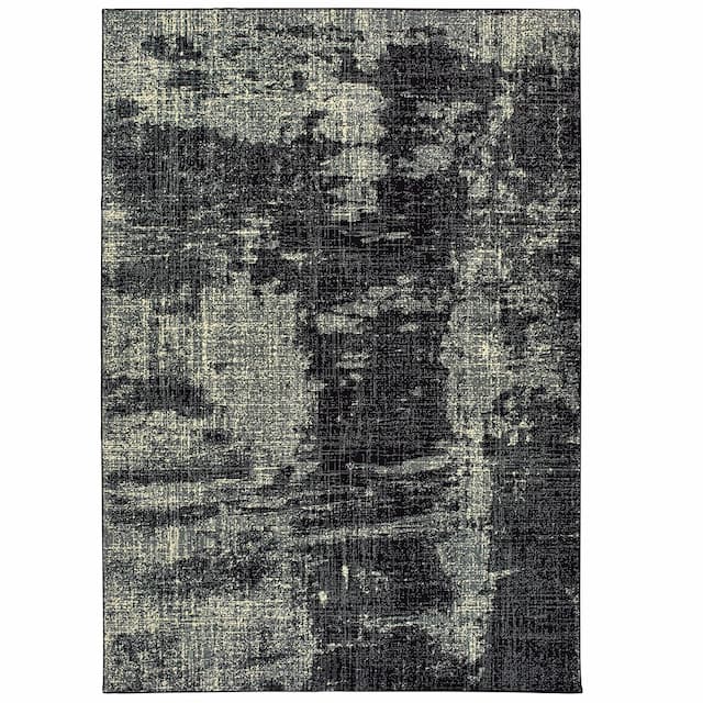 Luna 1805K Black/ Ivory Indoor Area Rug - 3'10" x 5'5"