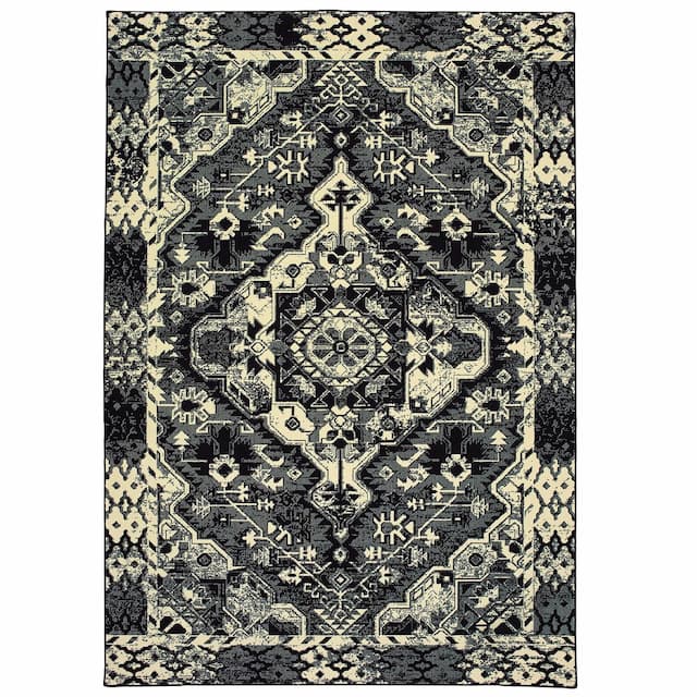 Luna 5603K Black/ Ivory Indoor Area Rug - 3'10" x 5'5"