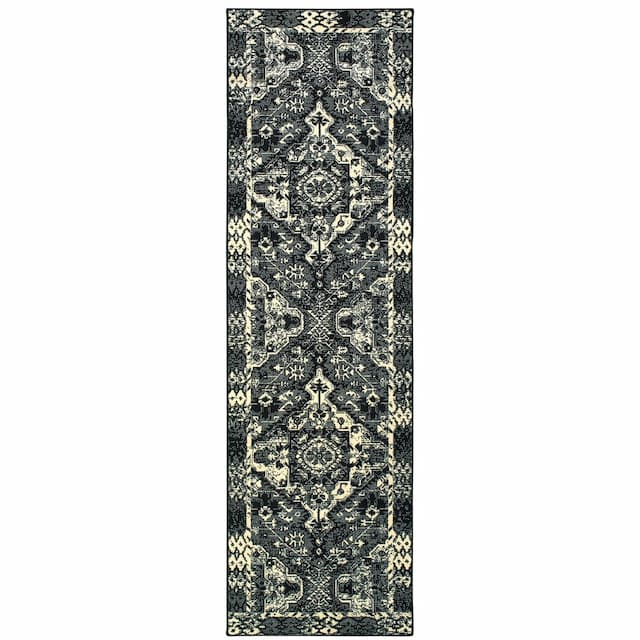 Luna 5603K Black/ Ivory Indoor Area Rug - 2'3" x 7'6"