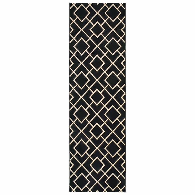 Luna 8123B Black/ Ivory Indoor Area Rug - 2'3" x 7'6"