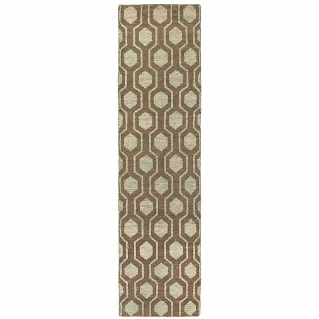 Maddox 56504 Brown/ Blue Hand-crafted Wool Area Rug - 2'6" x 10'