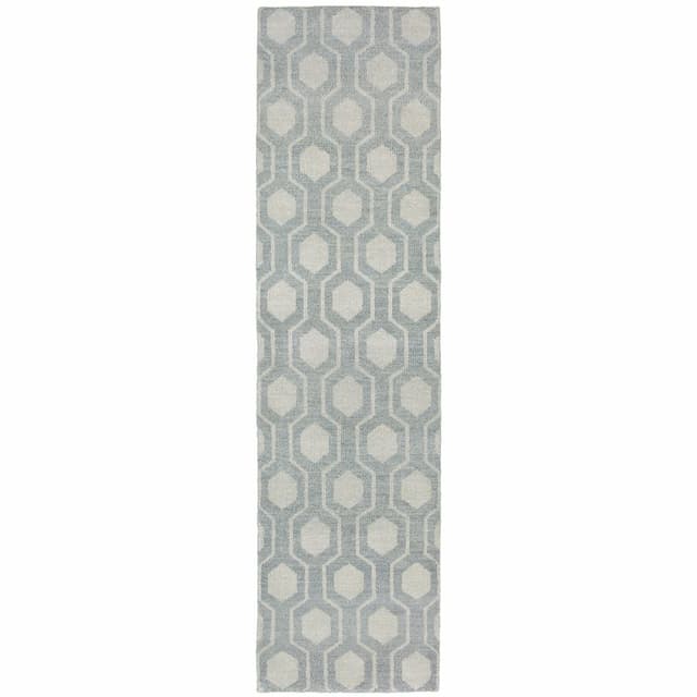 Maddox 56506 Blue/ Beige Hand-crafted Wool Area Rug - 2'6" x 10'