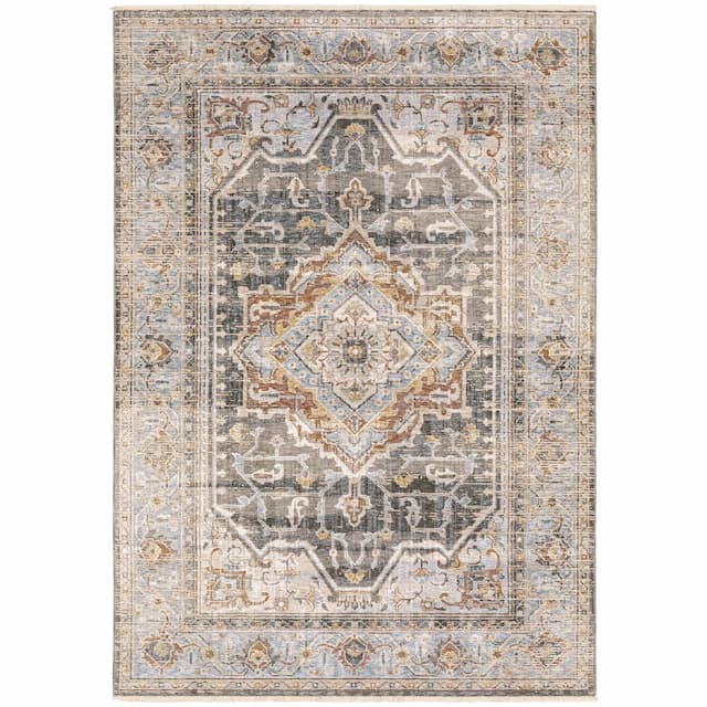 Maharaja 1803X Grey/ Blue Indoor Area Rug - 2' x 3'