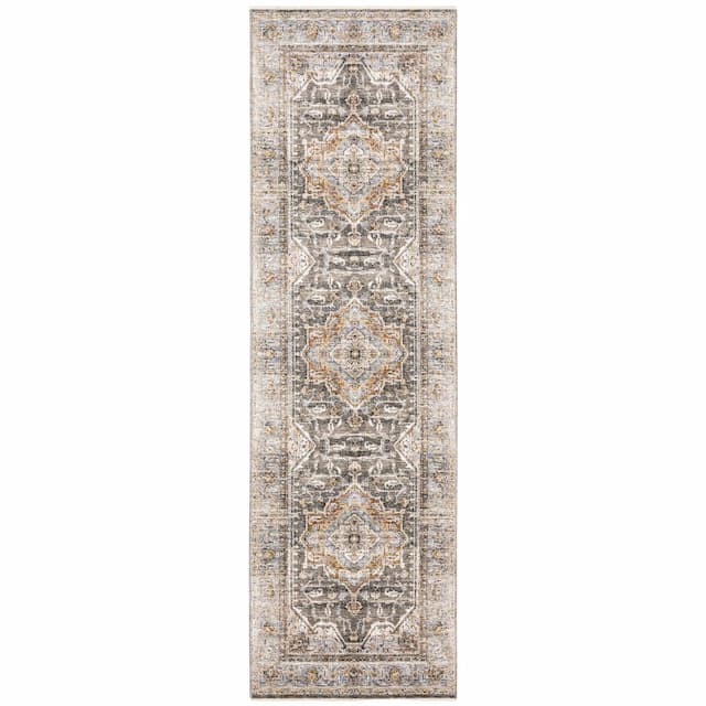 Maharaja 1803X Grey/ Blue Indoor Area Rug - 2'3" x 7'6"