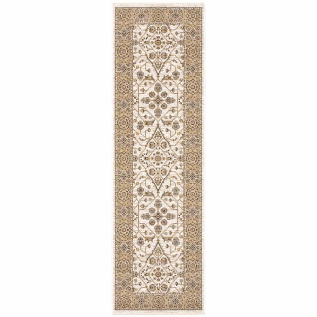 Maharaja 001J1 Ivory/ Gold Indoor Area Rug - 2'3" x 7'6"