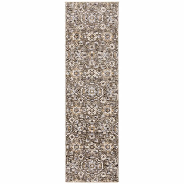 Maharaja 532D1 Grey/ Tan Indoor Area Rug - 2'3" x 7'6"