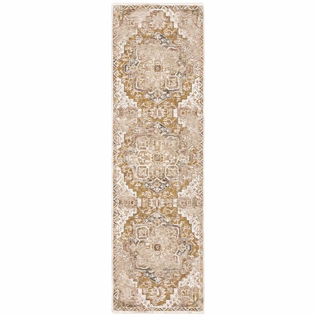 Maharaja 661C1 Gold/ Ivory Indoor Area Rug - 2'3" x 7'6"