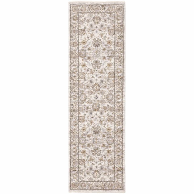 Maharaja 070W1 Ivory/ Grey Indoor Area Rug - 2'3" x 7'6"