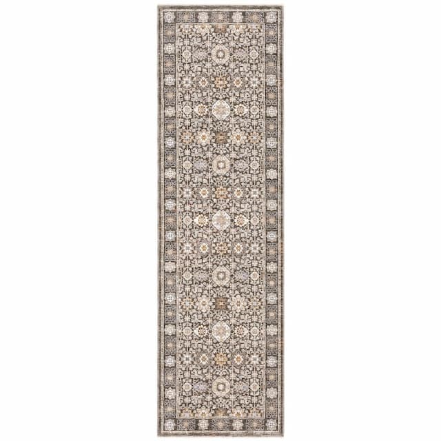 Maharaja 071N1 Grey/ Ivory Indoor Area Rug - 2'3" x 7'6"