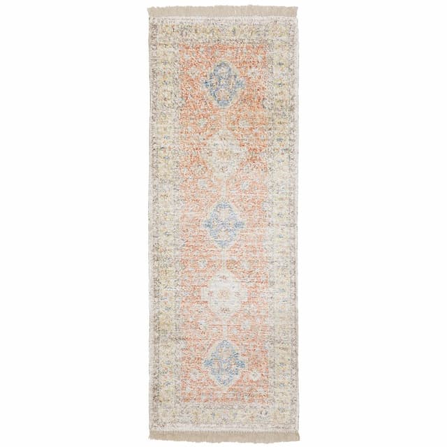 Malabar 45305 Orange/ Blue Indoor Area Rug - 2'6" x 8'