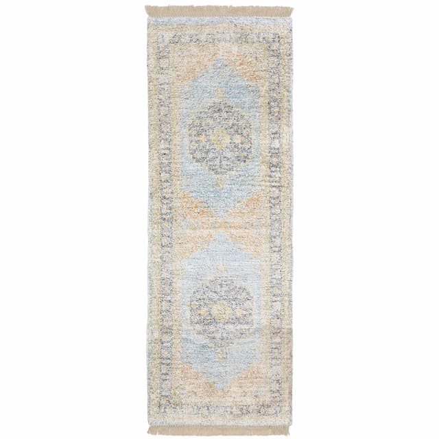 Malabar 45306 Blue/ Beige Indoor Area Rug - 2'6" x 8'