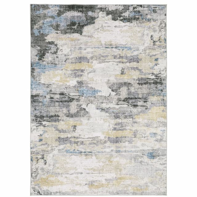 Malibu MAL01 Grey/ Blue Machine Washable Indoor Area Rug - 2' x 3'