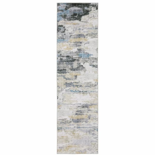 Malibu MAL01 Grey/ Blue Machine Washable Indoor Area Rug - 2' x 8'