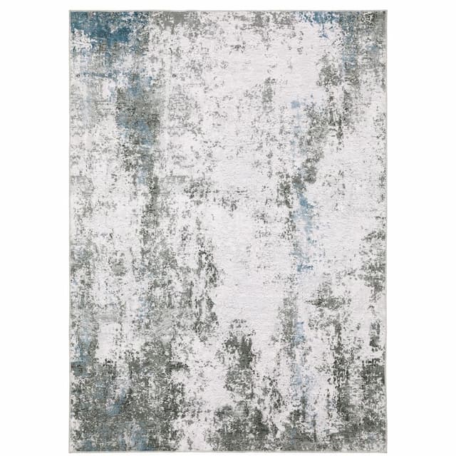 Malibu MAL02 Grey/ Blue Machine Washable Indoor Area Rug - 2' x 3'