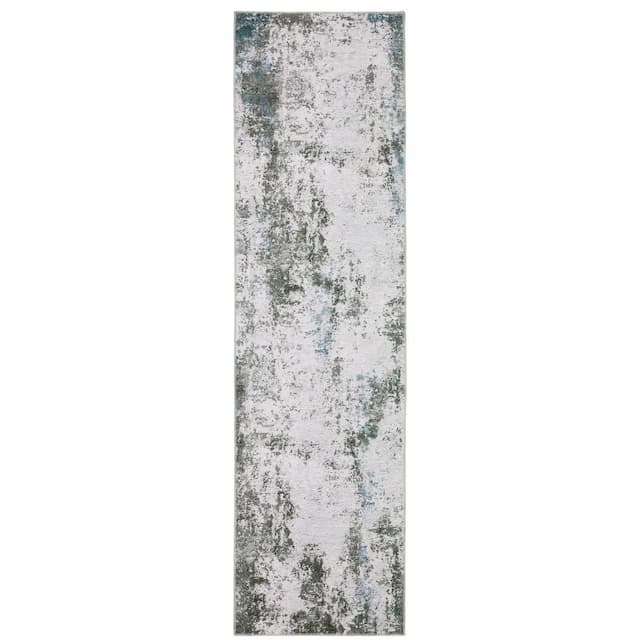 Malibu MAL02 Grey/ Blue Machine Washable Indoor Area Rug - 2' x 8'