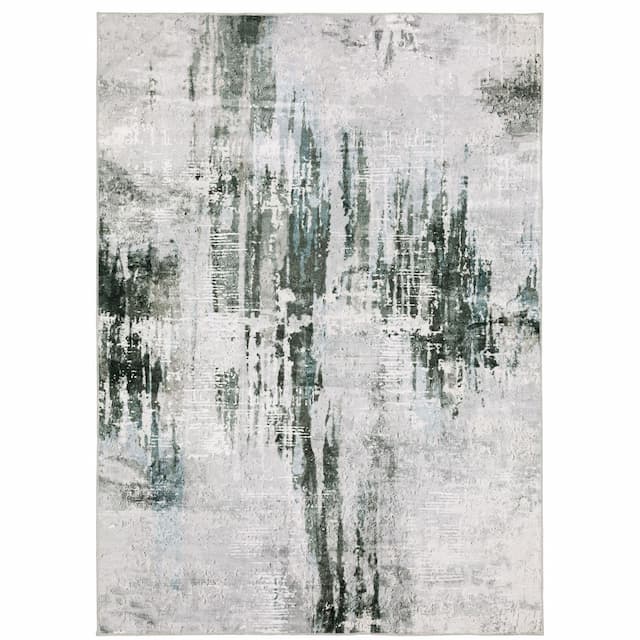 Malibu MAL03 Grey/ Teal Machine Washable Indoor Area Rug - 2' x 3'