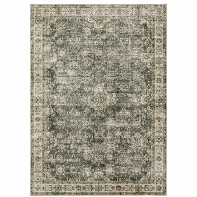 Malibu MAL04 Green/ Beige Machine Washable Indoor Area Rug - 5' x 7'