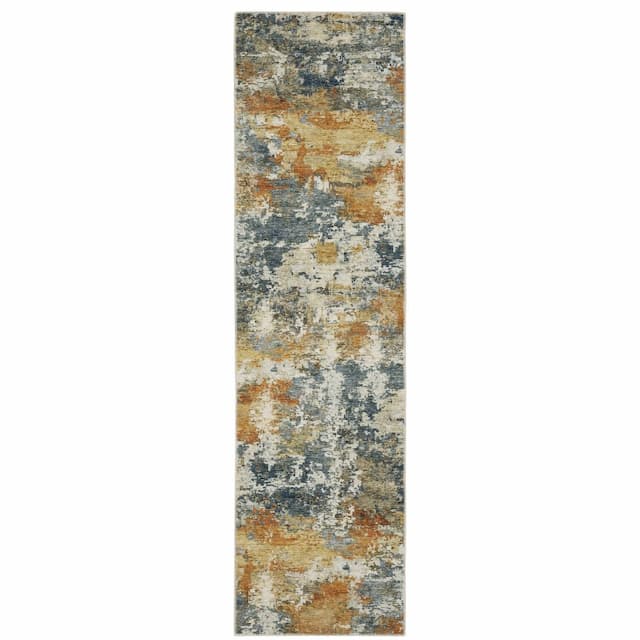 Malibu MAL05 Orange/ Blue Machine Washable Indoor Area Rug - 2' x 8'