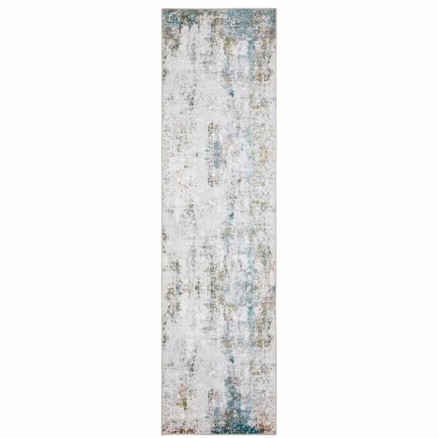 Malibu MAL06 Ivory/ Blue Machine Washable Indoor Area Rug - 2' x 8'