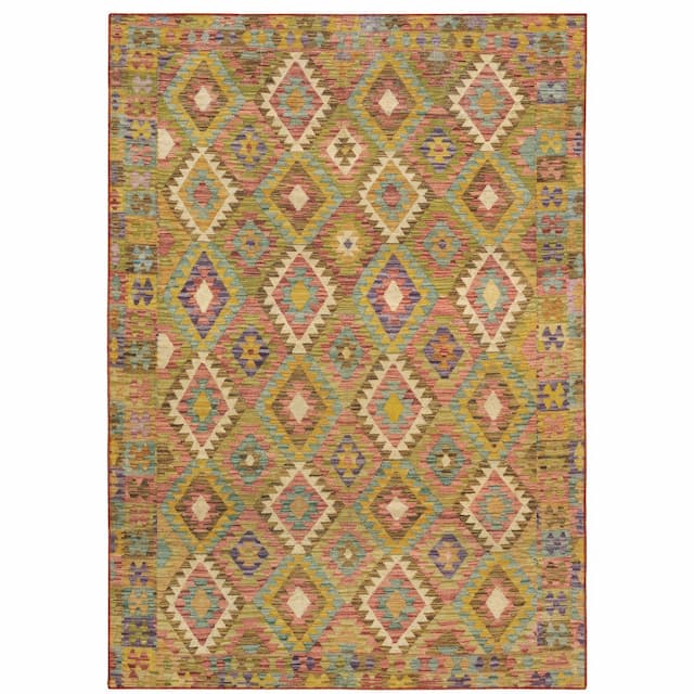 Malibu MAL07 Gold/ Multi Machine Washable Indoor Area Rug - 2' x 3'