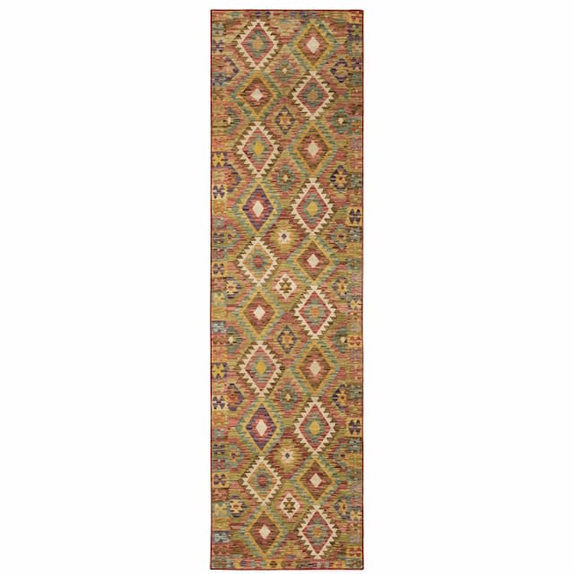 Malibu MAL07 Gold/ Multi Machine Washable Indoor Area Rug - 2' x 8'