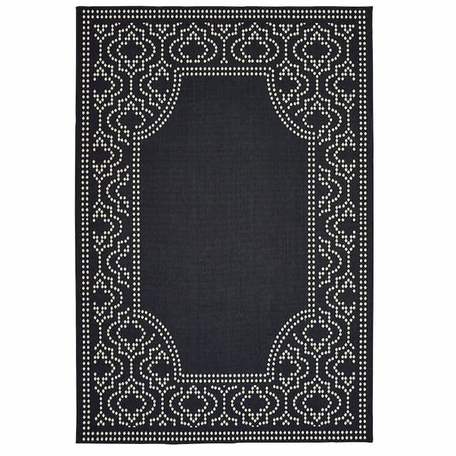 Marina 1247K Black/ Ivory Indoor/Outdoor Area Rug - 1'9" x 3'9"