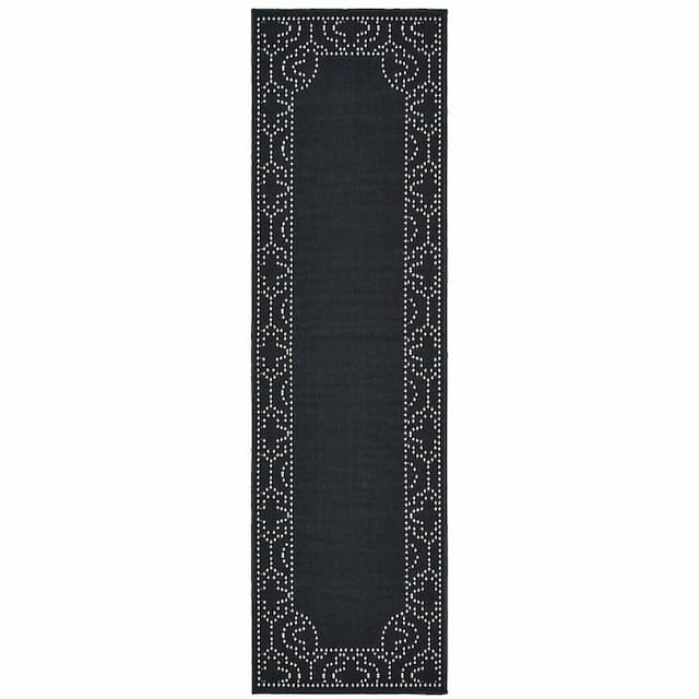 Marina 1247K Black/ Ivory Indoor/Outdoor Area Rug - 2'3" x 7'6"