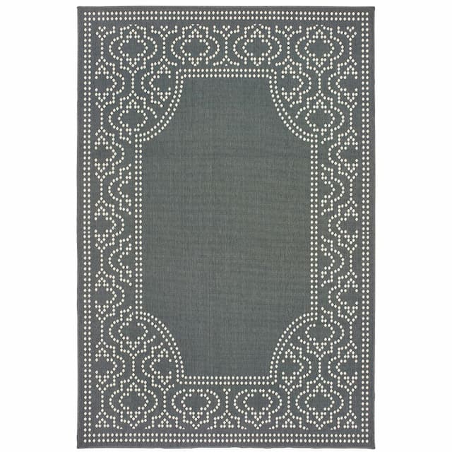 Marina 1247X Grey/ Ivory Indoor/Outdoor Area Rug - 1'9" x 3'9"