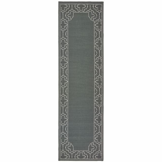 Marina 1247X Grey/ Ivory Indoor/Outdoor Area Rug - 2'3" x 7'6"