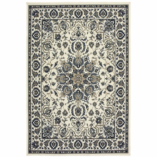 Marina 1248W Ivory/ Navy Indoor/Outdoor Area Rug - 1'9" x 3'9"