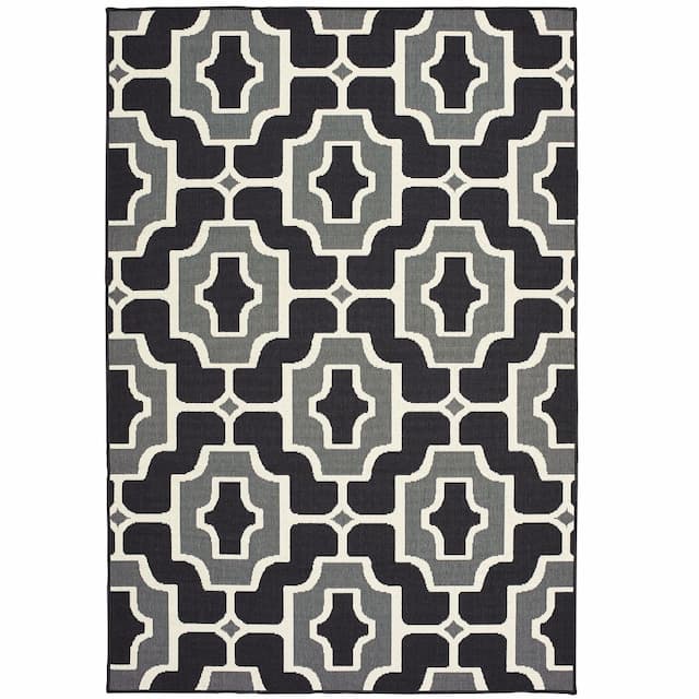 Marina 1491Z Black/ Grey Indoor/Outdoor Area Rug - 1'9" x 3'9"