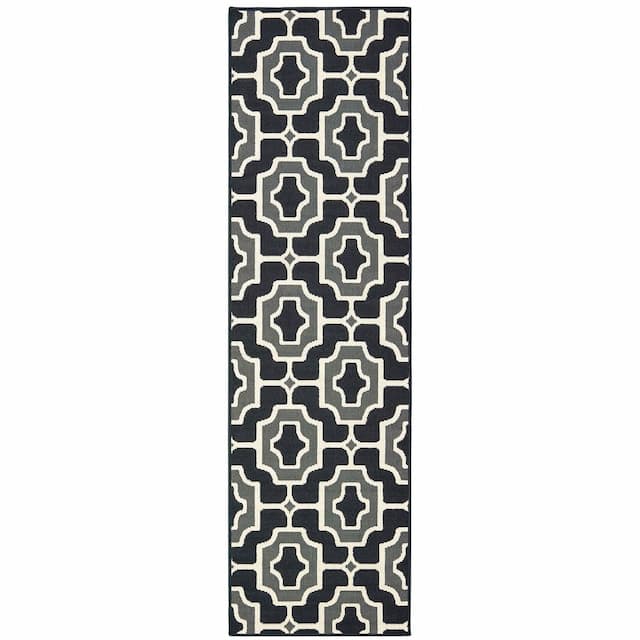 Marina 1491Z Black/ Grey Indoor/Outdoor Area Rug - 2'3" x 7'6"