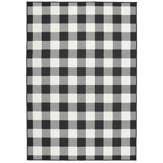 Marina 1932K Black/ Ivory Indoor/Outdoor Area Rug - 1'9" x 3'9"