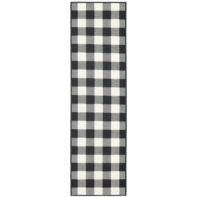 Marina 1932K Black/ Ivory Indoor/Outdoor Area Rug - 2'3" x 7'6"