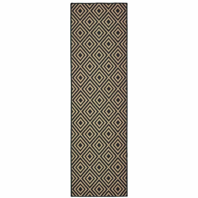 Marina 2335K Black/ Tan Indoor/Outdoor Area Rug - 2'3" x 7'6"