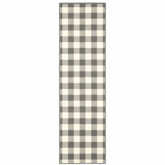 Marina 2598W Grey/ Ivory Indoor/Outdoor Area Rug - 2'3" x 7'6"