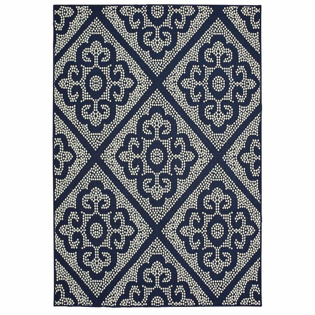 Marina 3804B Navy/ Ivory Indoor/Outdoor Area Rug - 1'9" x 3'9"