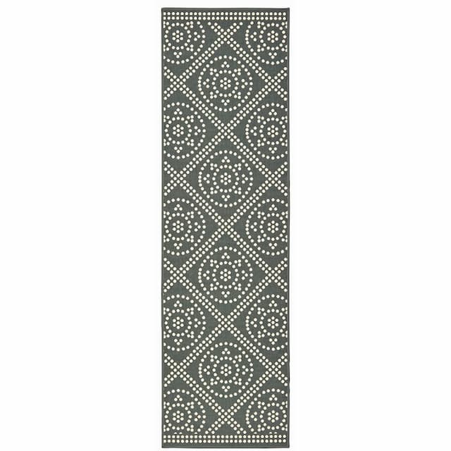 Marina 3969L Grey/ Ivory Indoor/Outdoor Area Rug - 2'3" x 7'6"